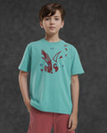 Rare Ones Kids Div Green Cotton Half Sleeves Crew Neck Regular Fit Graphic Print T-Shirt