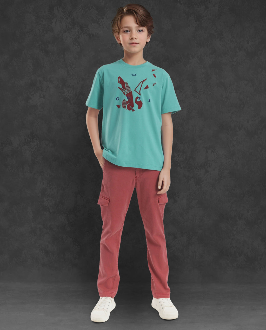 Rare Ones Kids Div Green Cotton Half Sleeves Crew Neck Regular Fit Graphic Print T-Shirt