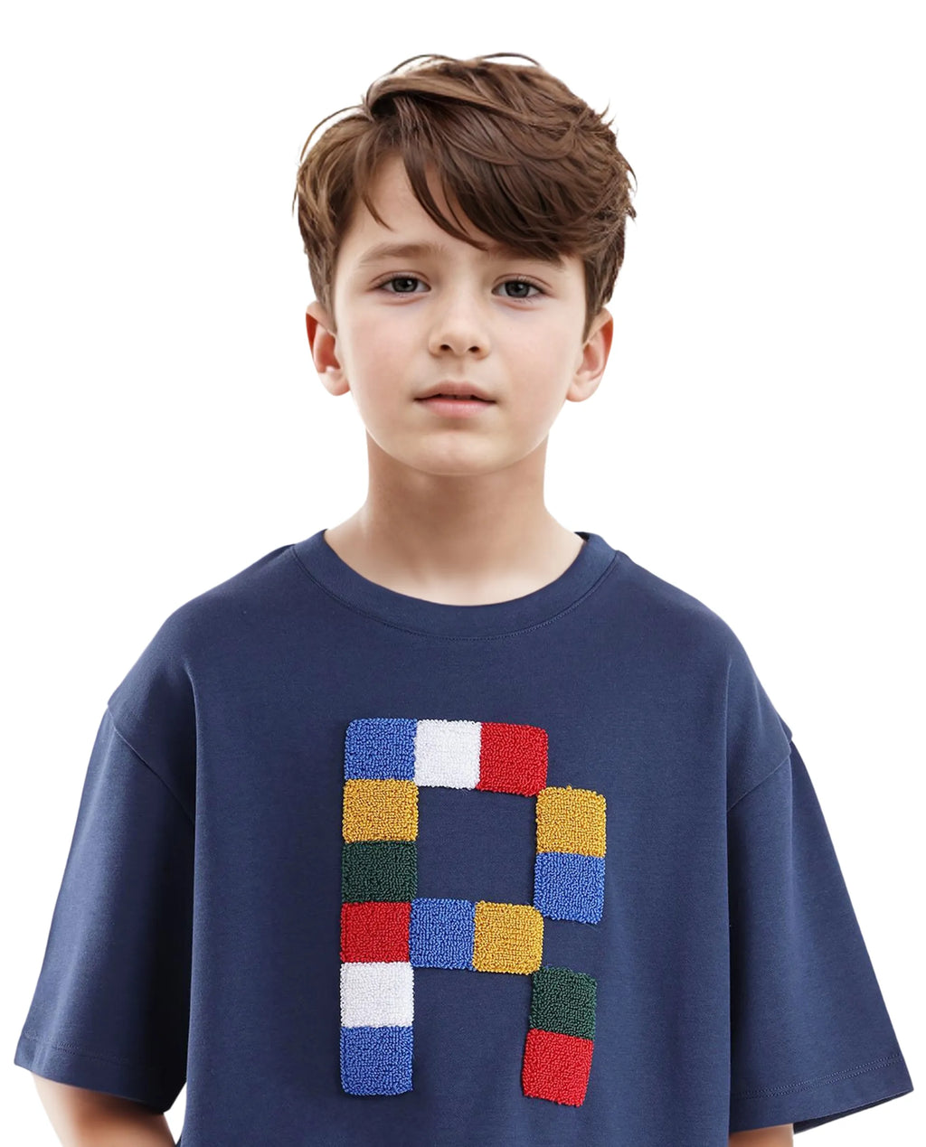 Rare Ones Kids Doe Navy Cotton Poly Short Sleeve Crew Neck Towel Embroidered Boxy T-Shirt