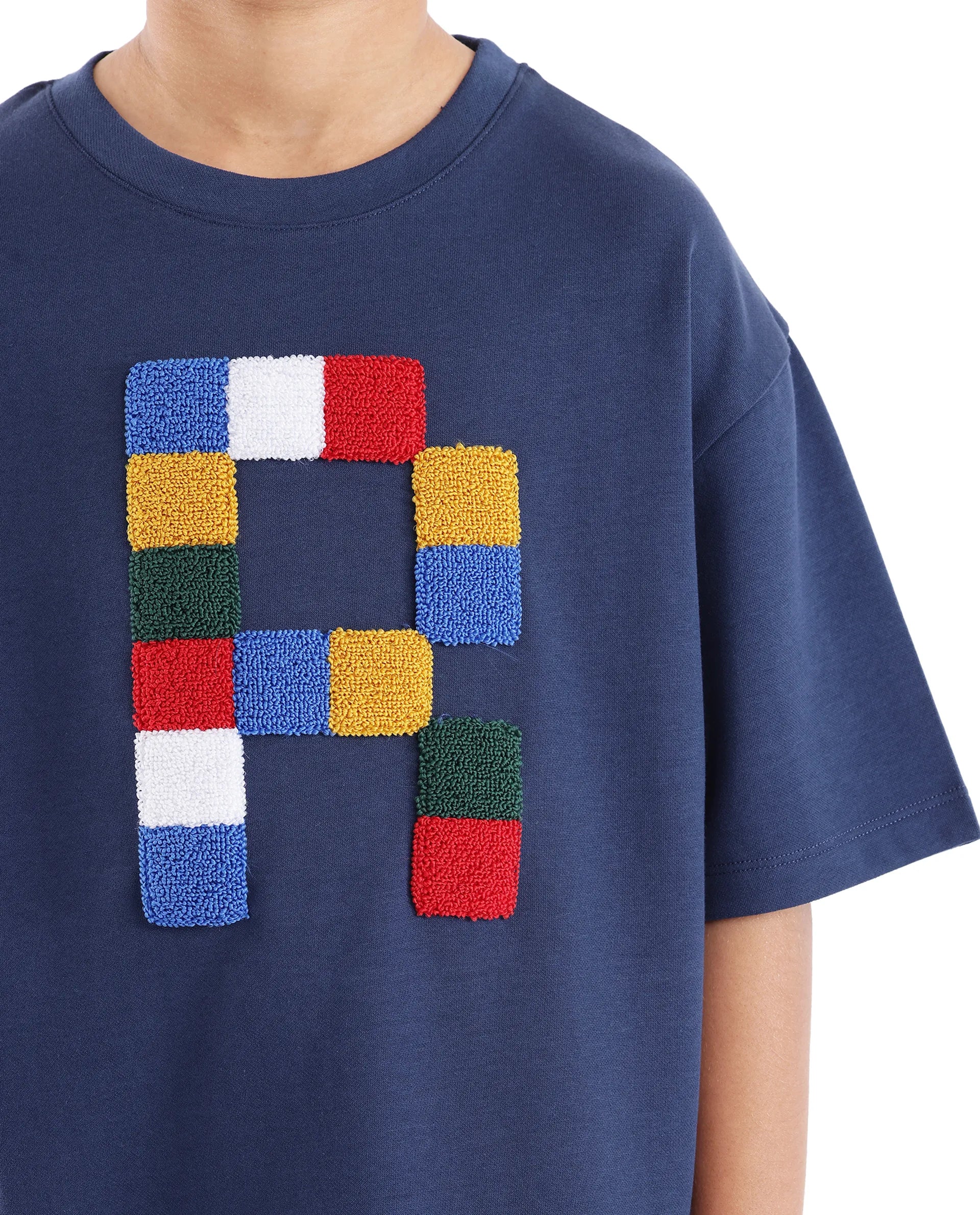 Rare Ones Kids Doe Navy Cotton Poly Short Sleeve Crew Neck Towel Embroidered Boxy T-Shirt