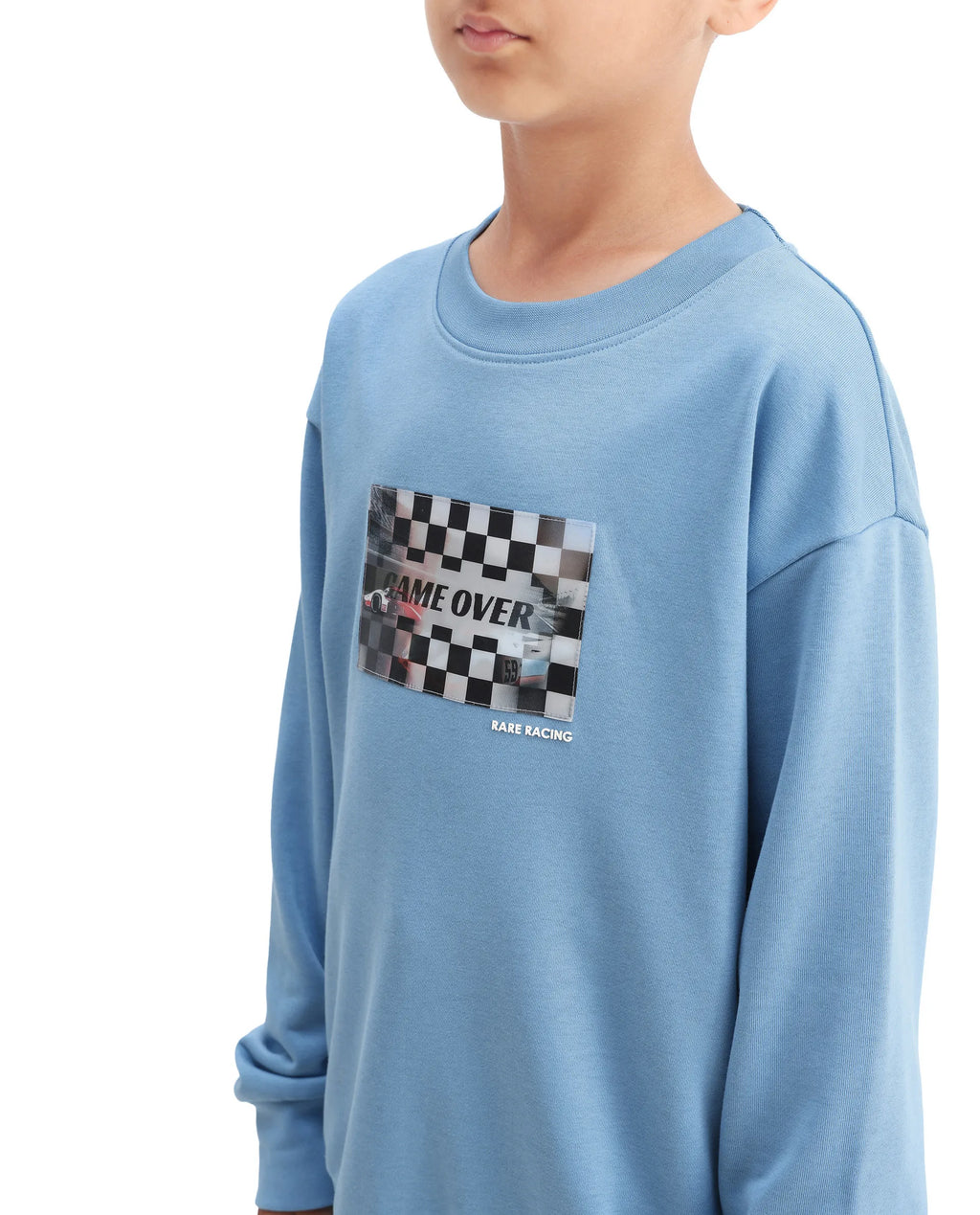 Rare Ones Kids Dune Pastel Blue Cotton Blend Sticker Print Oversized Sweatshirt