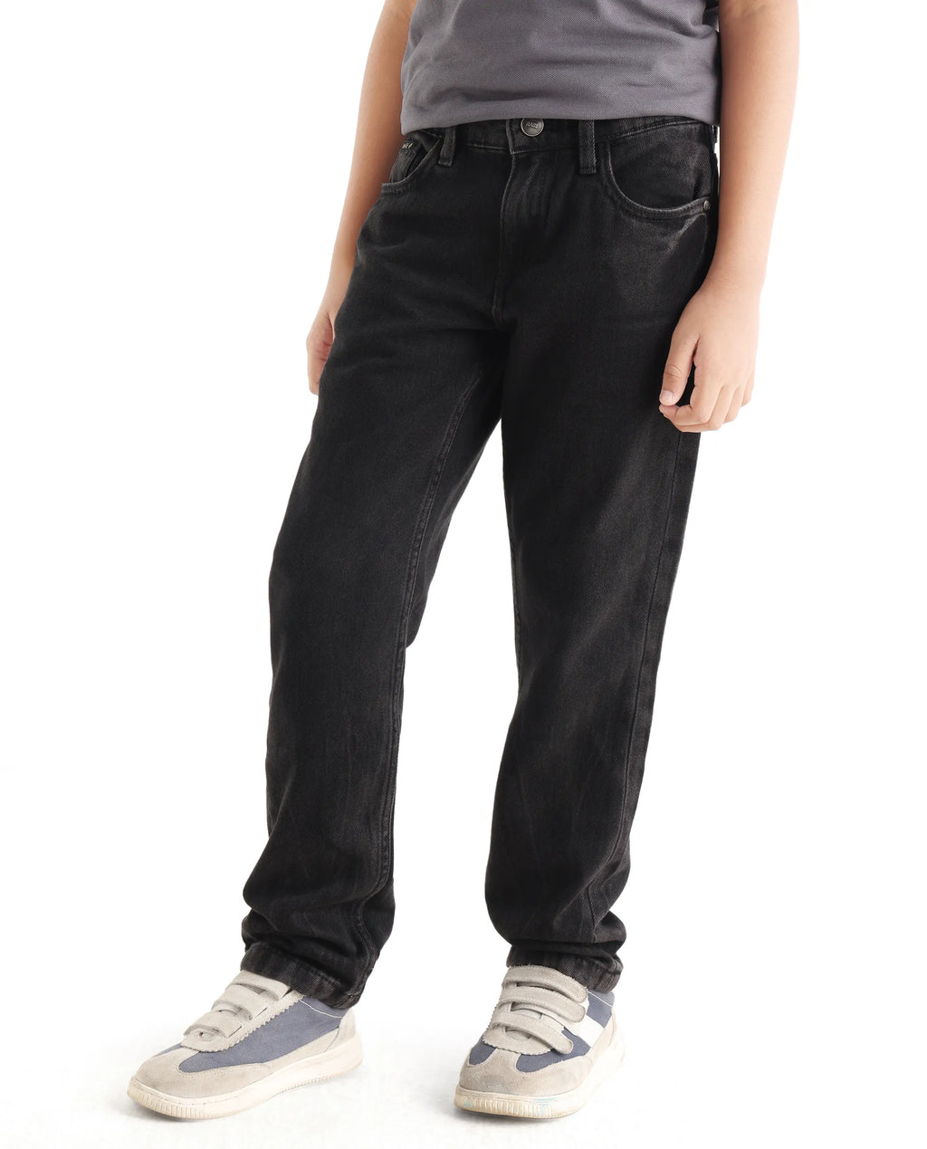 Rare Ones Kids Enim-K Grey Cotton Button Closure Plain Regular Fit Jeans