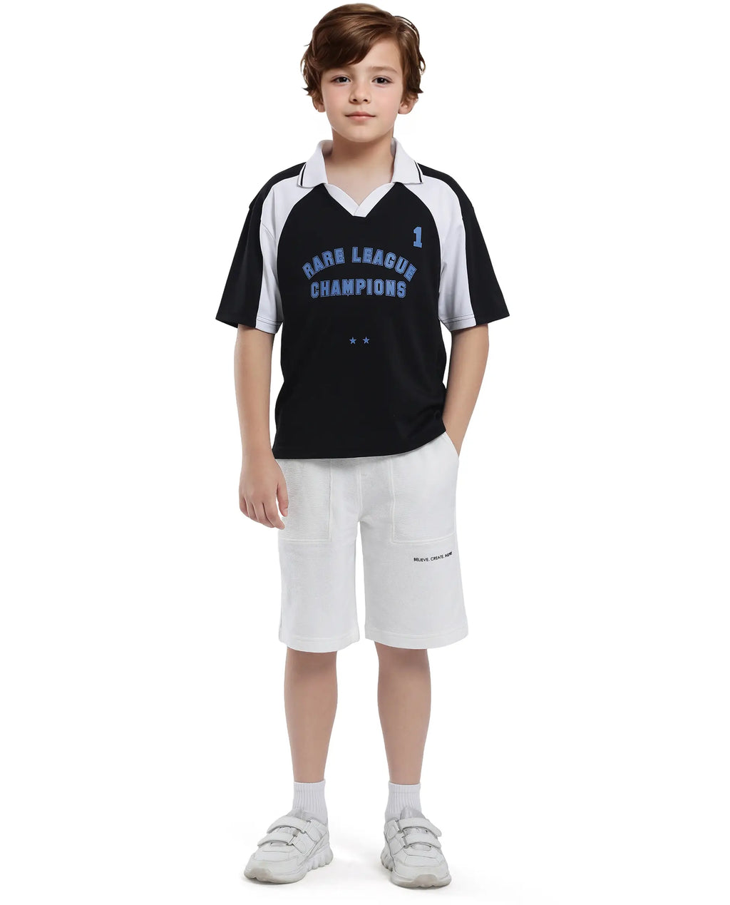 Rare Ones Kids Faze Black Cotton Blend Half Sleeve Printed Boxy Fit Polo