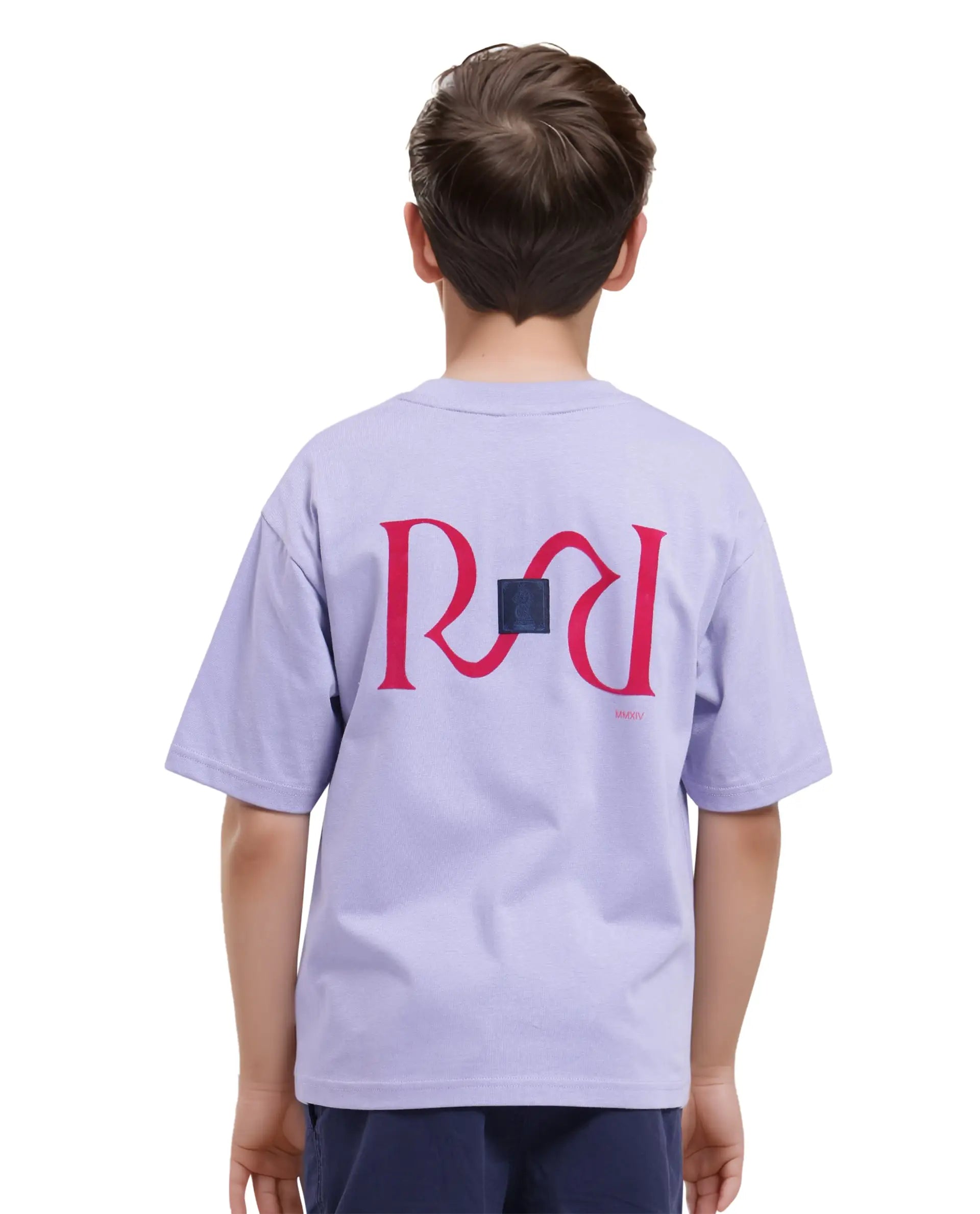 Rare Ones Kids Feg Dusky Purple Cotton Half Sleeves Oversized Crew Neck Graphic Back Print With Applique T-Shirt