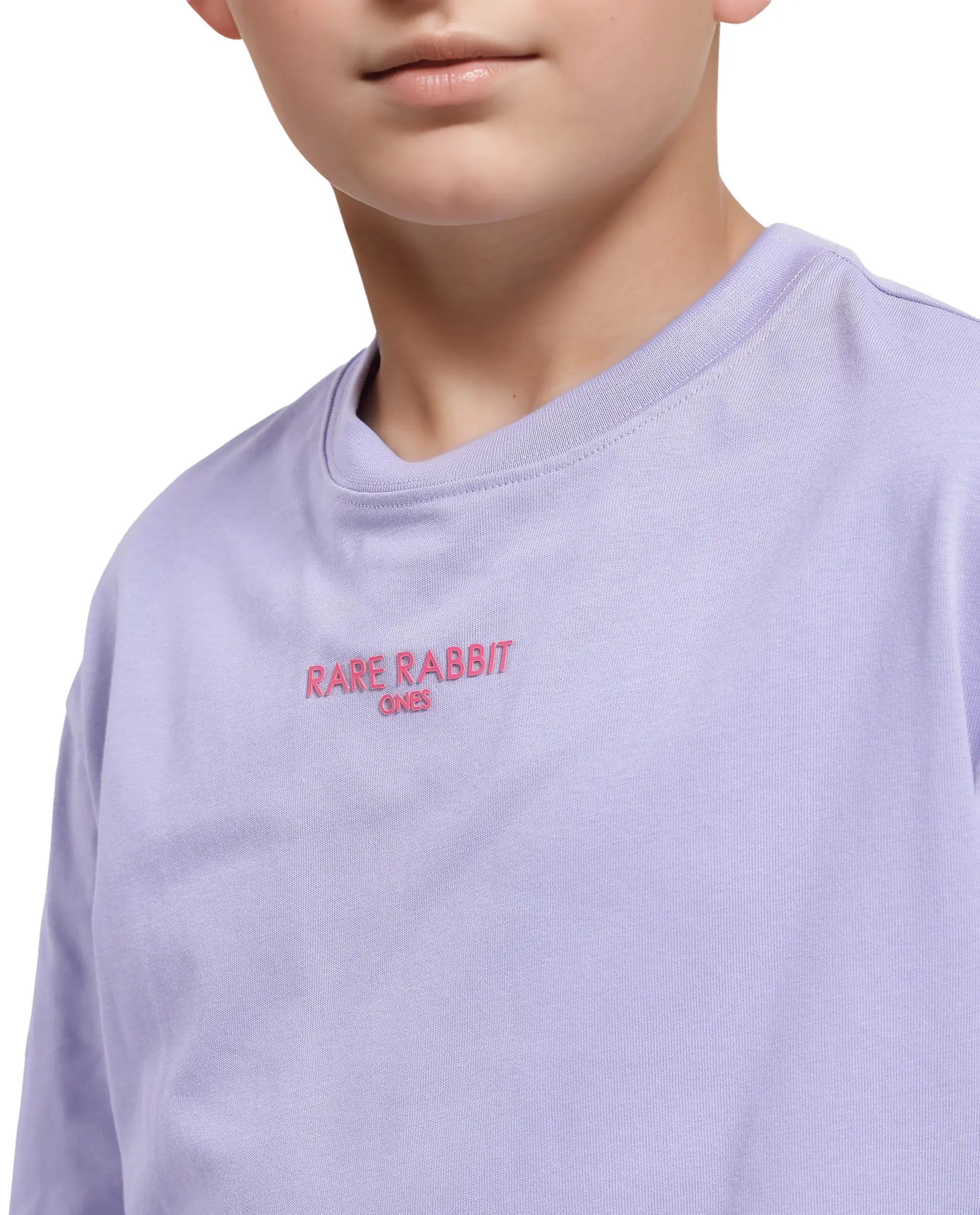 Rare Ones Kids Feg Dusky Purple Cotton Half Sleeves Oversized Crew Neck Graphic Back Print With Applique T-Shirt
