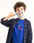 Rare Ones Kids Felix Blue Cotton Half Sleeves Crew Neck Graphic Print T-Shirt