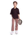 Rare Ones Kids Flat Dusky Peach Cotton Button And Zip Closure Plain Regular Fit Trouser