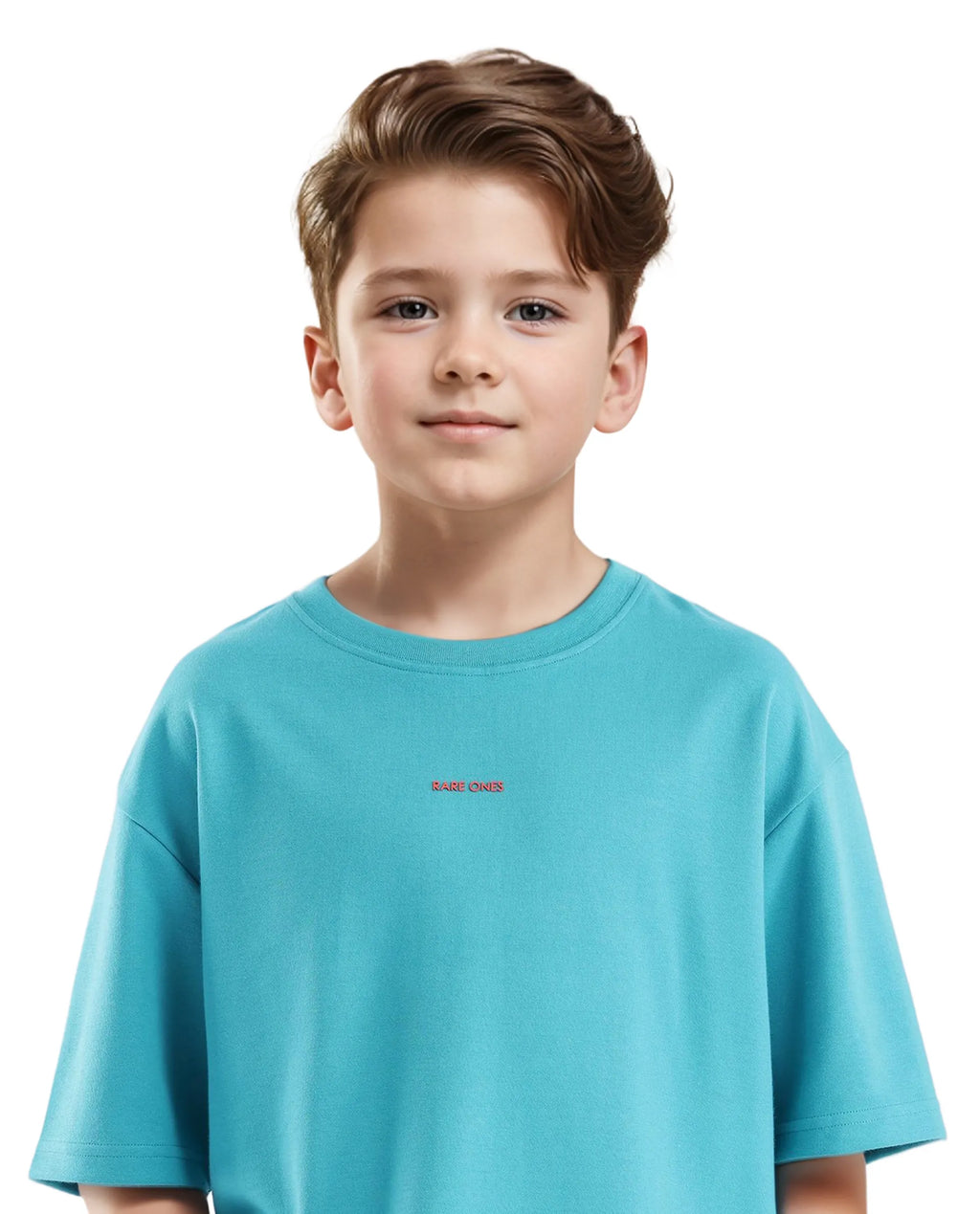 Rare Ones Kids Fleu Turq Cotton Poly Short Sleeve Crew Neck Cmyk Print Boxy T-Shirt
