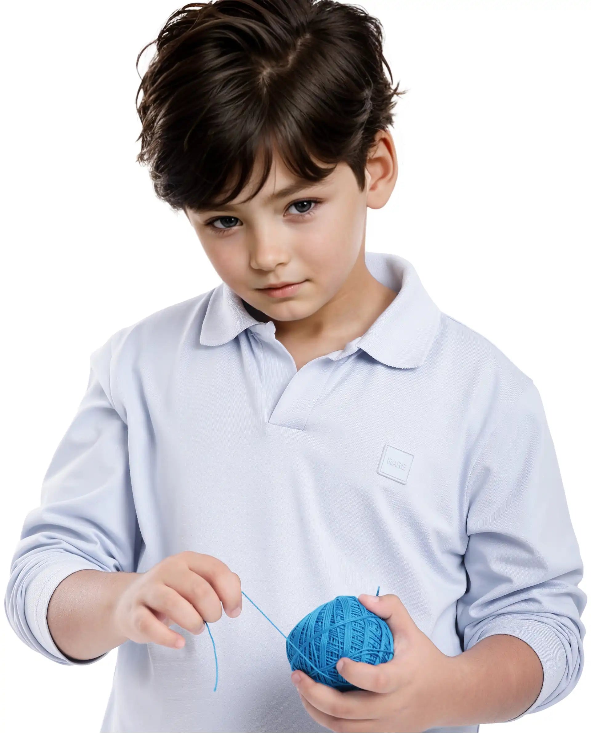 Rare Ones Kids Flit Light Blue Cotton Poly Full Sleeve Regular Collar Solid Polo