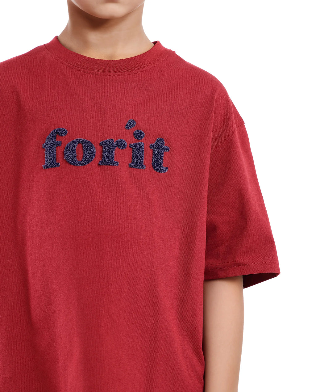 Rare Ones Kids Forit Dark Red Cotton Half Sleeves Crew Neck Towel Embroidered T-Shirt