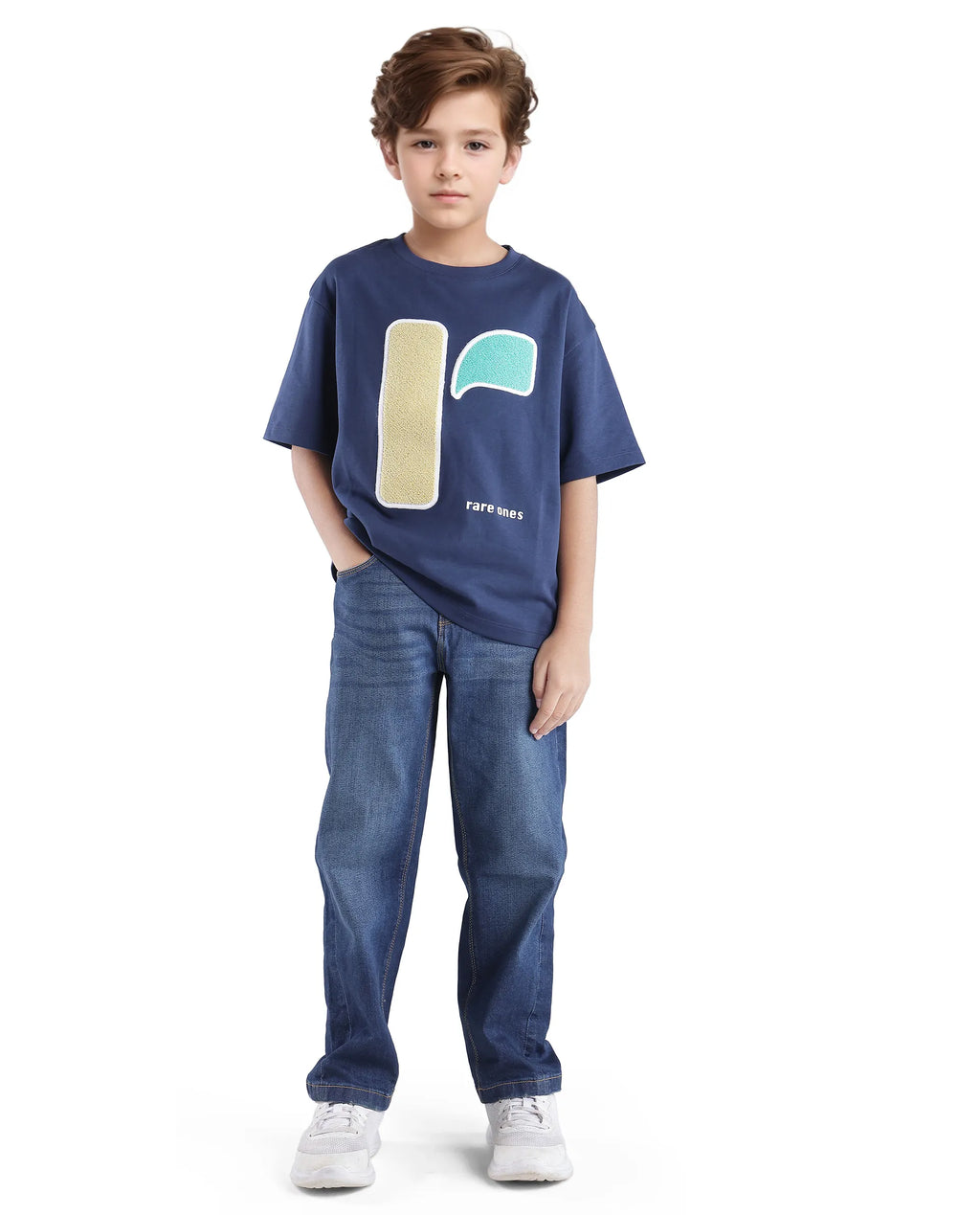 Rare Ones Kids Frodo Navy Cotton Poly Short Sleeve Crew Neck Towel Embroidered T-Shirt