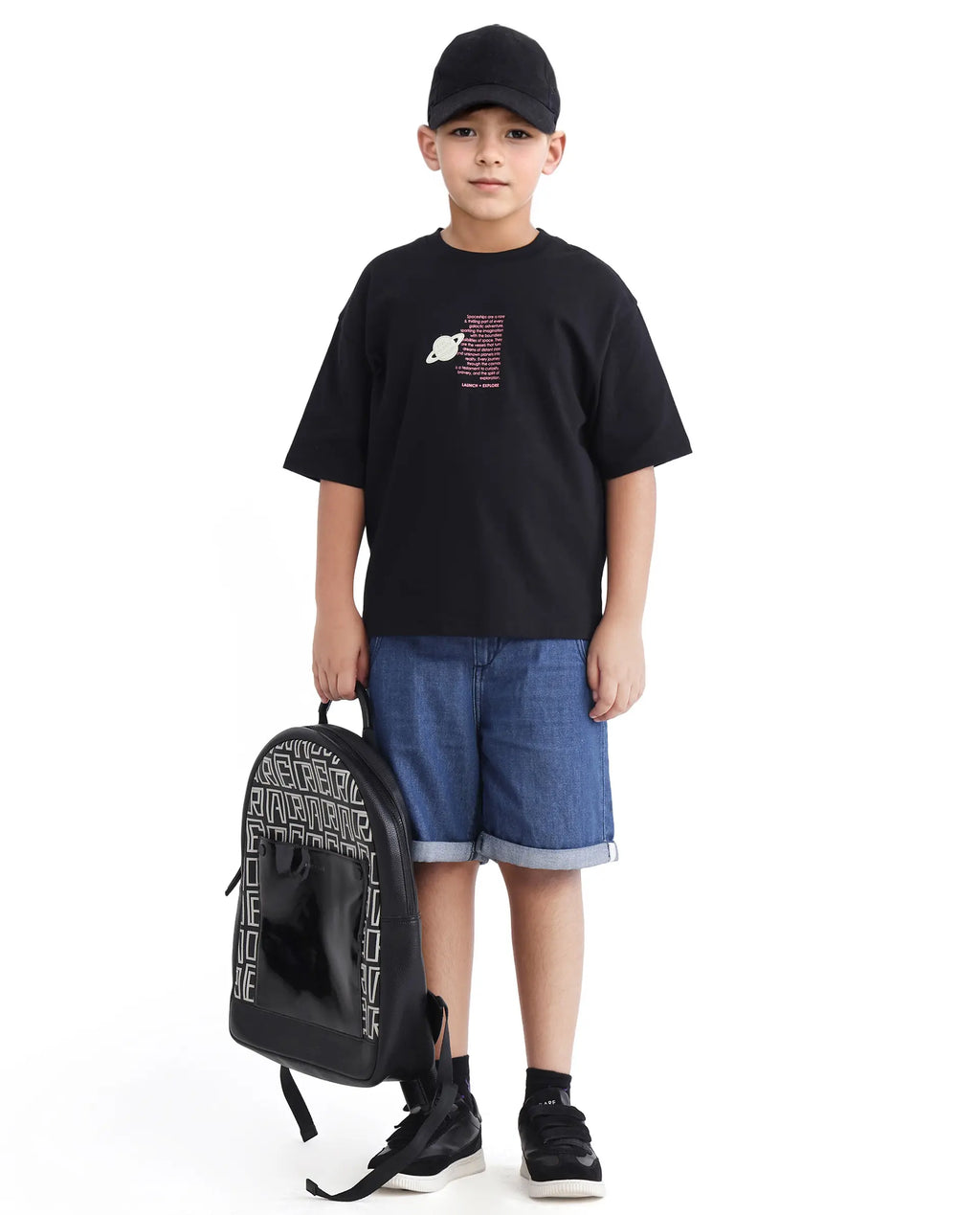 Rare Ones Kids Galet Black Cotton Short Sleeve Crew Neck Print T-Shirt