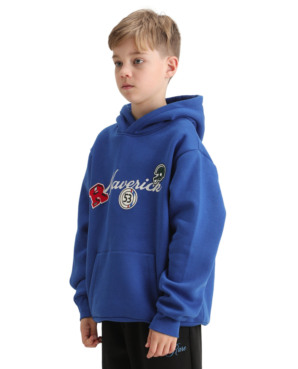 Rare Ones Kids Gino Dark Blue Cotton Blend Hooded Typography Oversized Sweatshirt