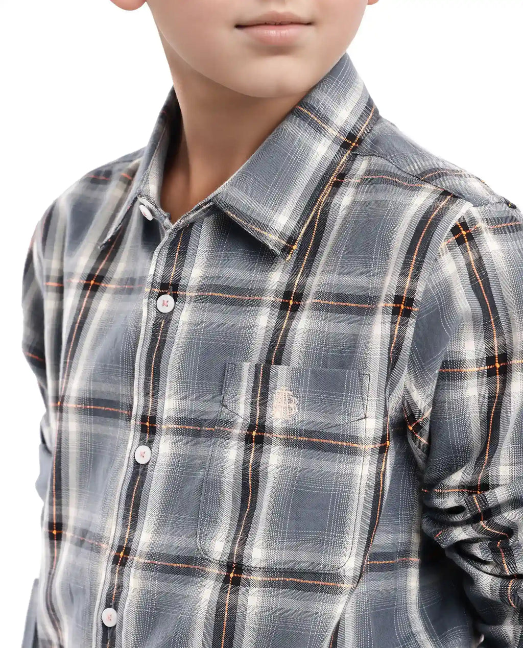 Rare Ones Kids Alfro Grey Cotton Full Sleeves Regular Collar Checked Shirt