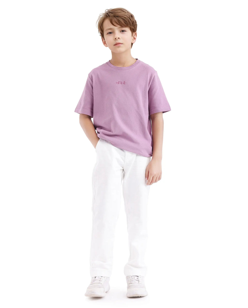 Rare Ones Kids Heron Pastel Purple Cotton Short Sleeve Crew Neck Embroidered T-Shirt