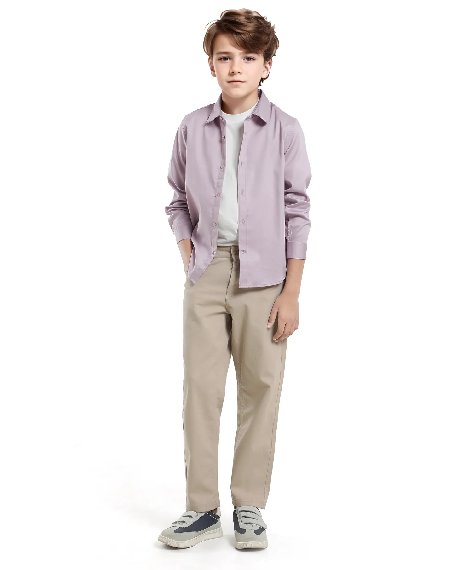 Rare Ones Kids Holo Pastel Purple Cotton Blend Full Sleeve Button Solid Regular Fit Shirt