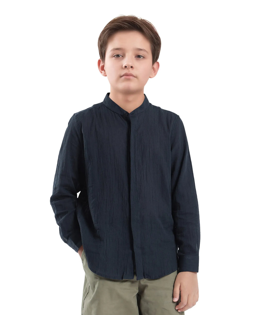 Rare Ones Kids Ines Dark Navy Cotton Long Sleeve Spread Collar Solid Shirt