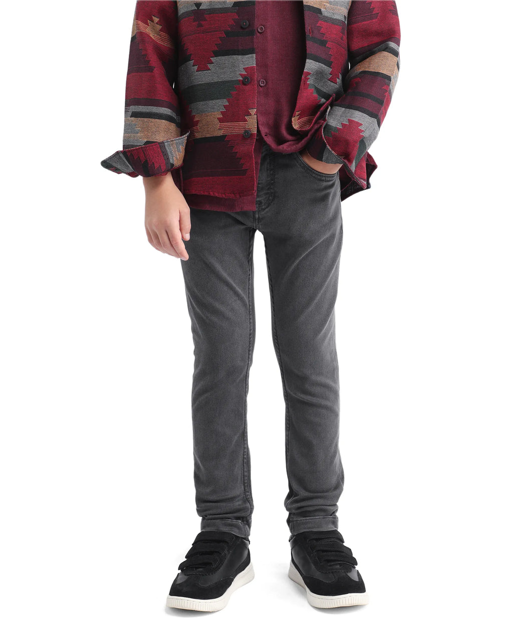 Rare Ones Kids Jace-K Grey Cotton Solid Button Closure Slim Fit Fit Denim Pant