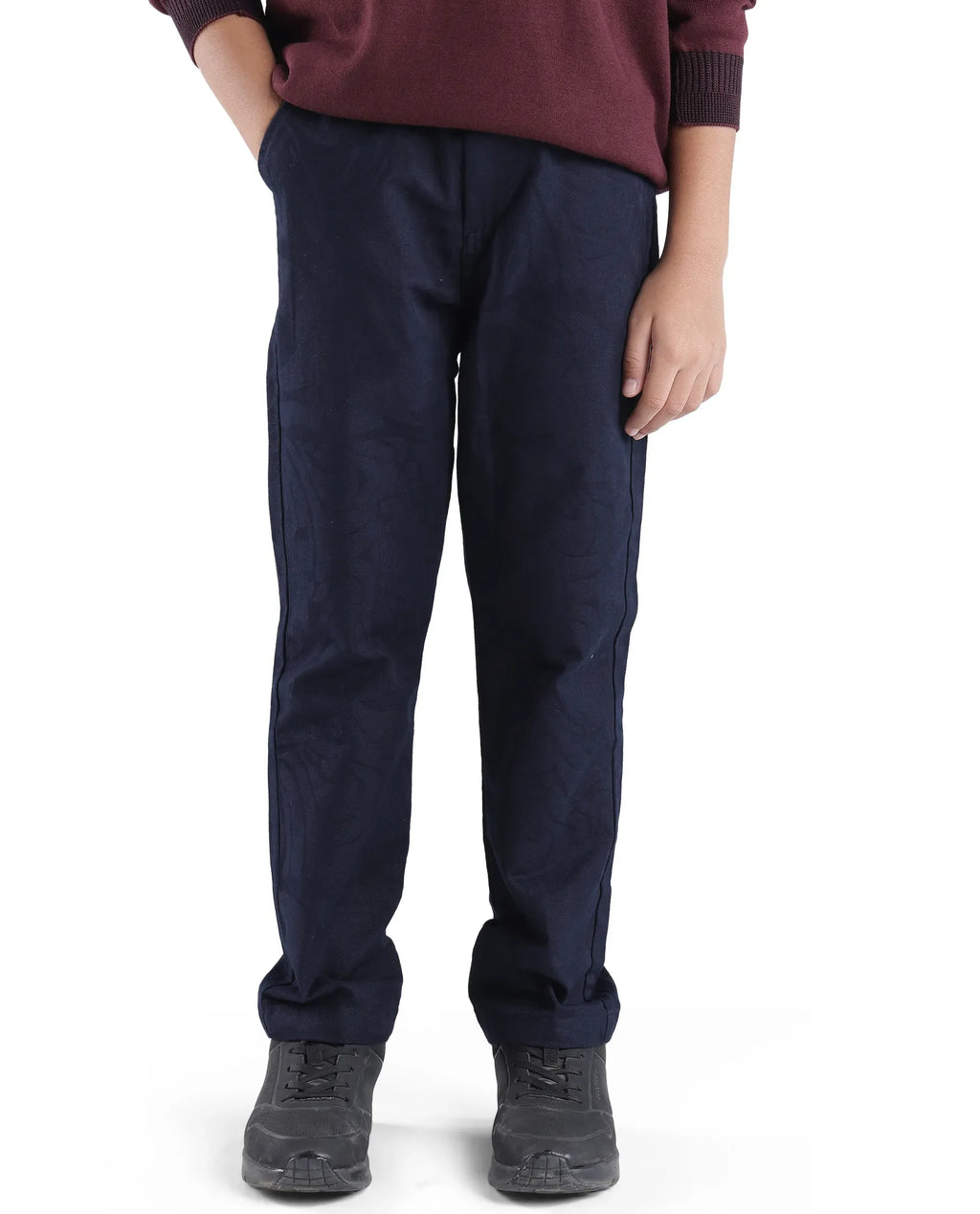 Rare Ones Kids Jack Navy Cotton Solid Button And Zipper Clouser Regular Fit Trouser