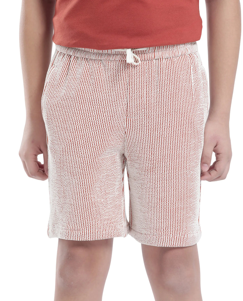 Rare Ones Kids John-B Rust Cotton Blend Striped Drawstring Regular Fit Short