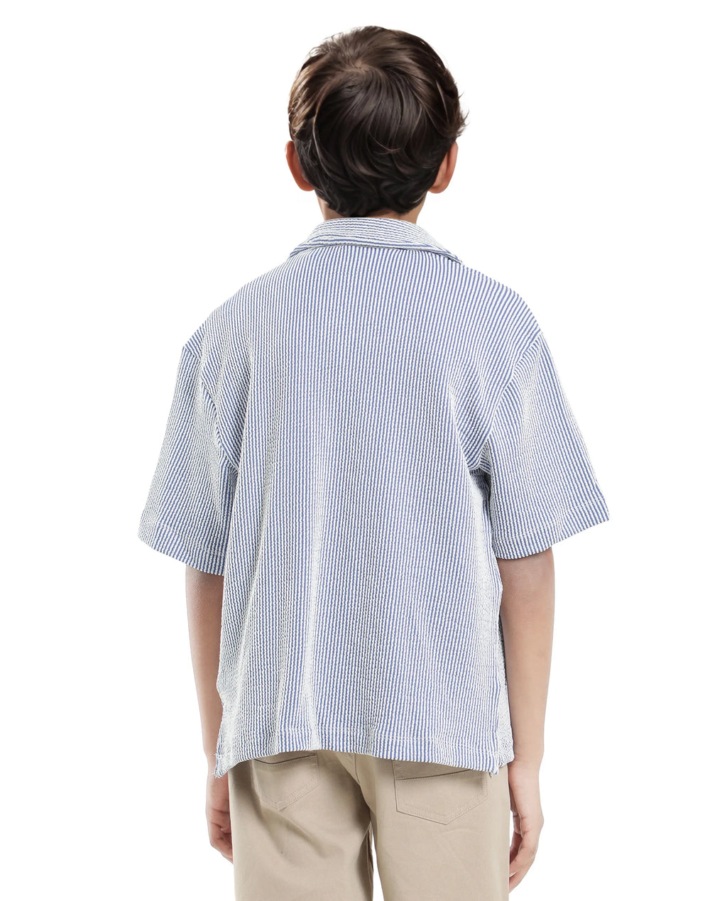 Rare Ones Kids John-S Blue Cotton Blend Short Sleeve Solid Regular Shirt
