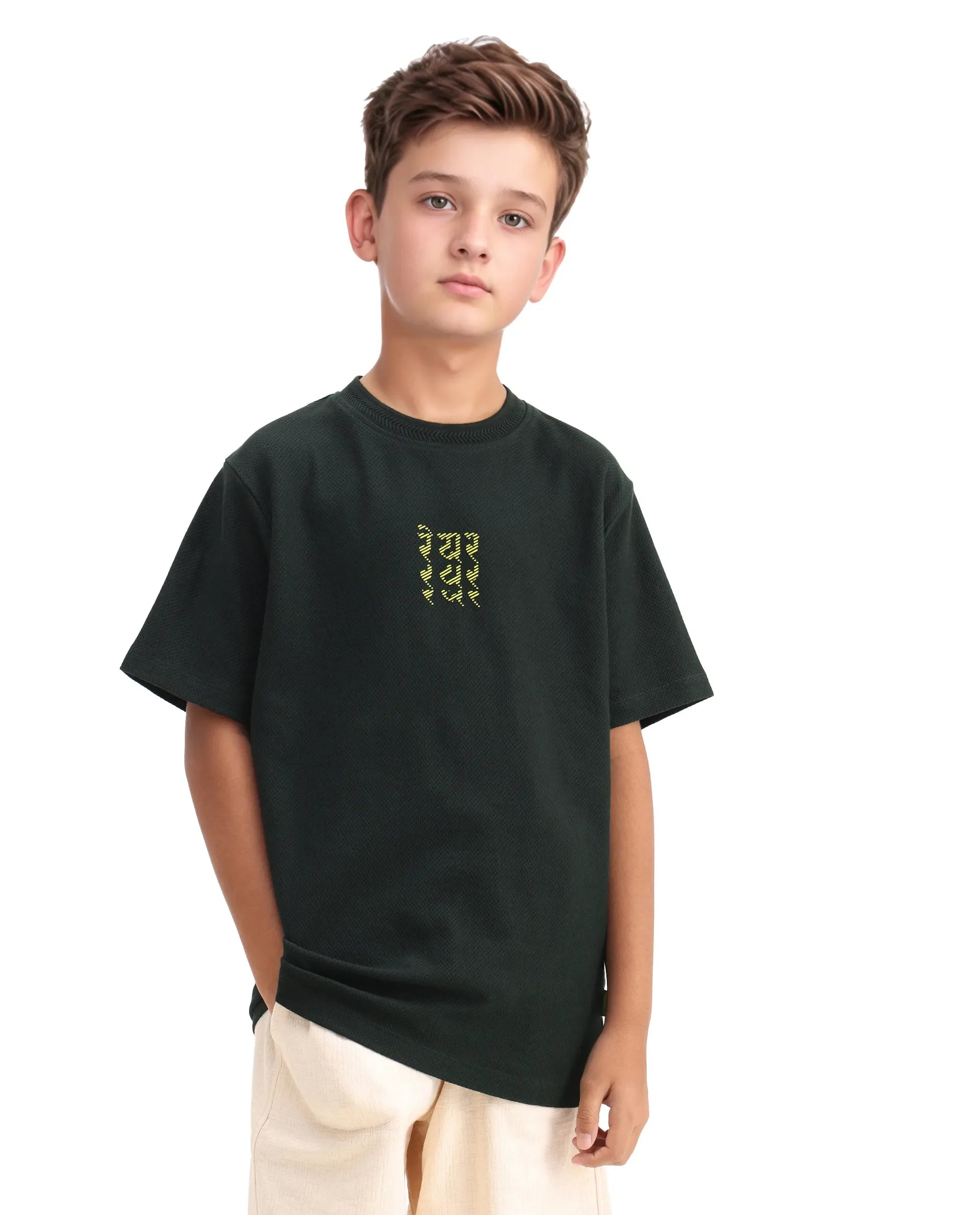 Rare Ones Kids Kade Dark Green Jacquard Hd Print Regular Fit T-Shirt