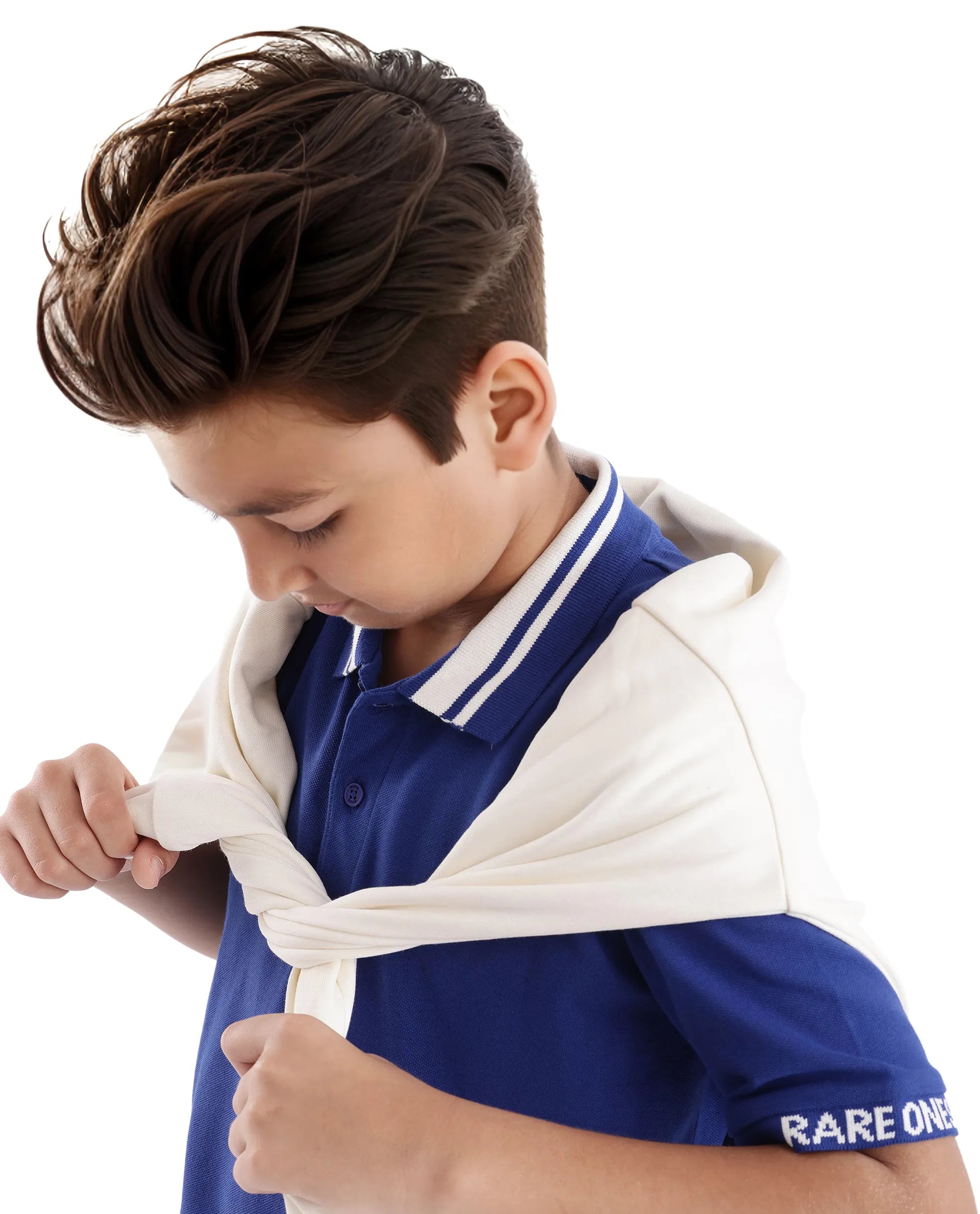 Rare Ones Kids Keef Dark Blue Cotton Short Sleeve Jacquard Polo