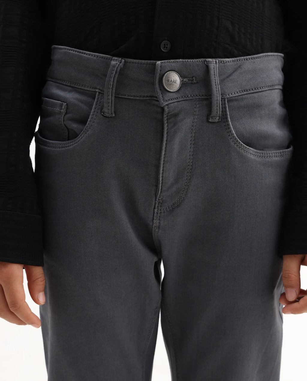 Rare Ones Kids Kino-25 Grey Cotton Button Closure Regular Fit Jeans