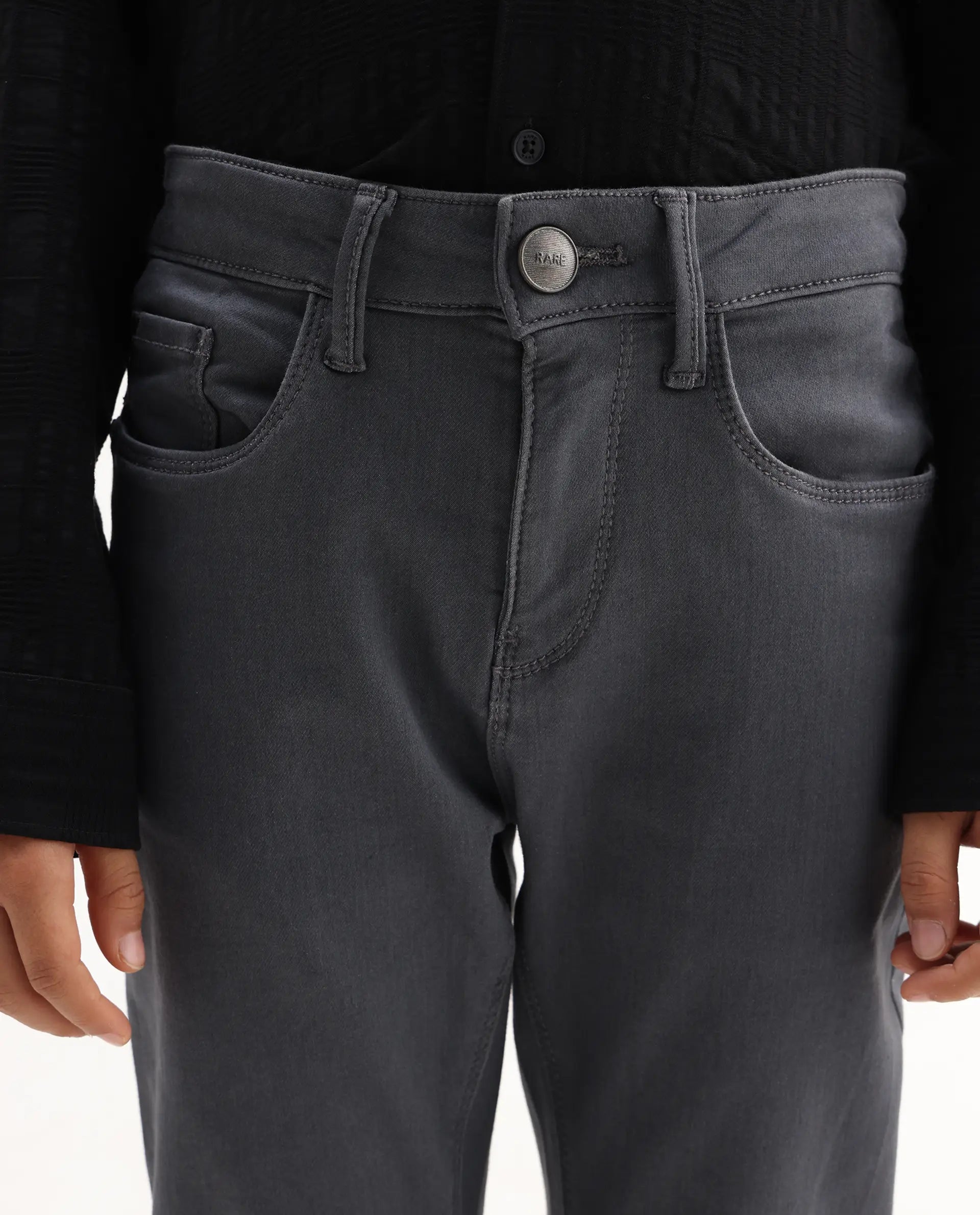 Rare Ones Kids Kino-25 Grey Cotton Button Closure Regular Fit Jeans