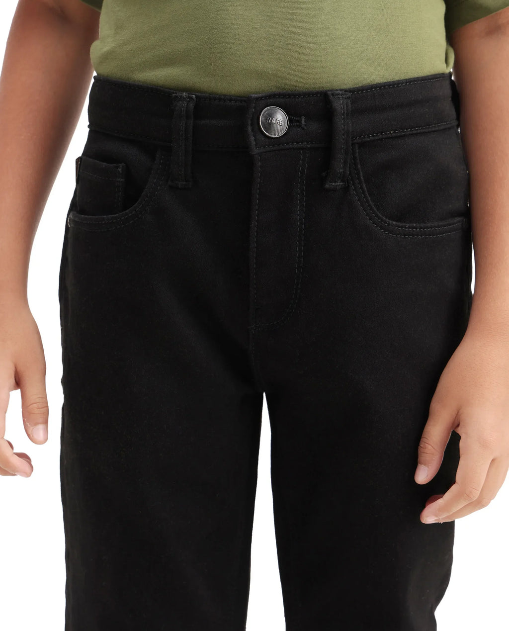 Rare Ones Kids Kino Black Cotton Poly Solid Slim Fit Denim Pant