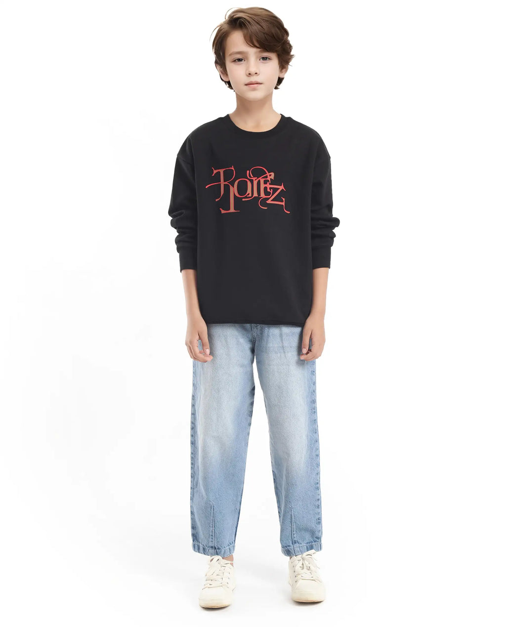 Rare Ones Kids Kiro Black Cotton Full Sleeves Crew Neck Graphic Print Sweatshirt