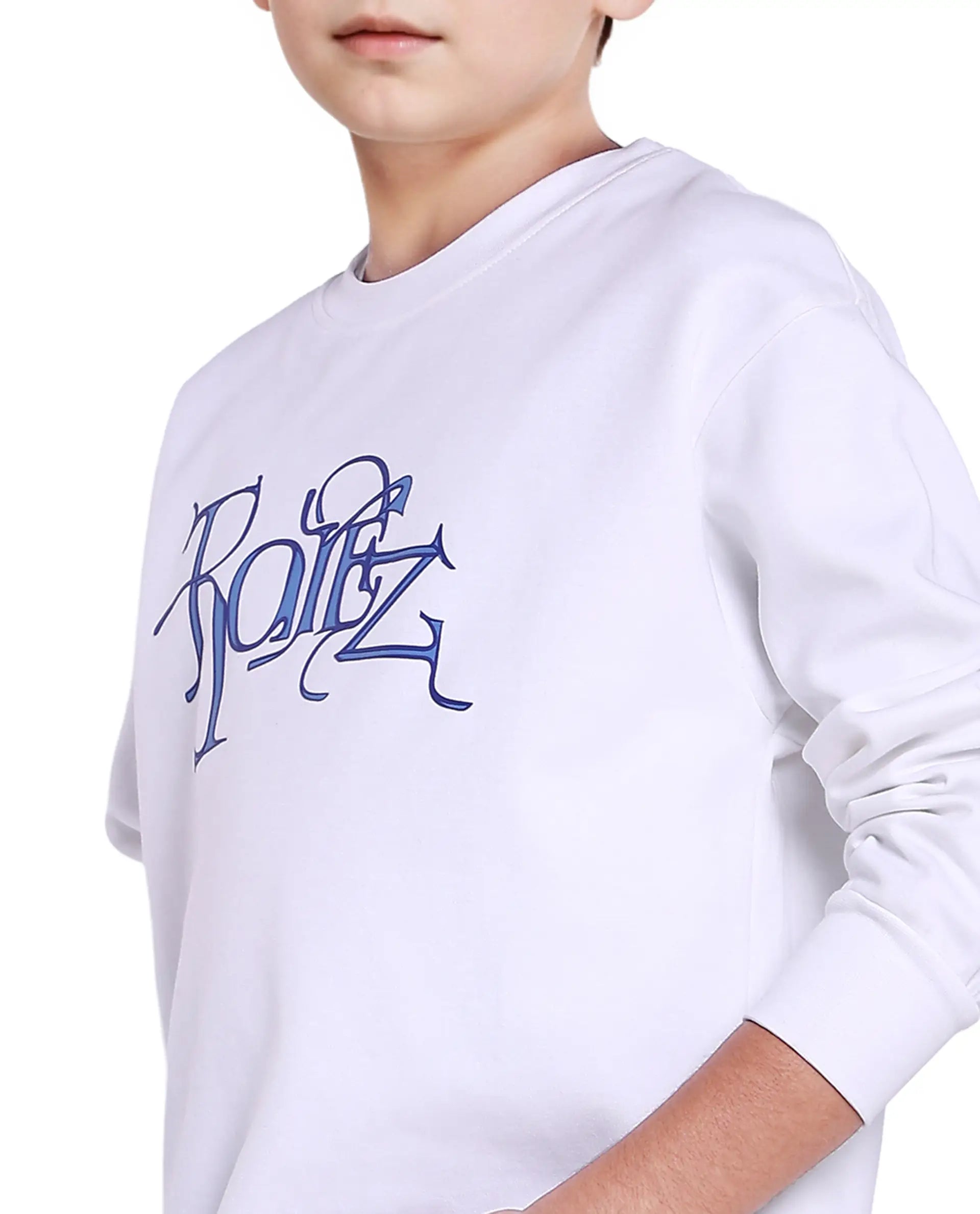 Rare Ones Kids Kiro White Cotton Full Sleeve Crew Neck Hd Print Sweatshirt