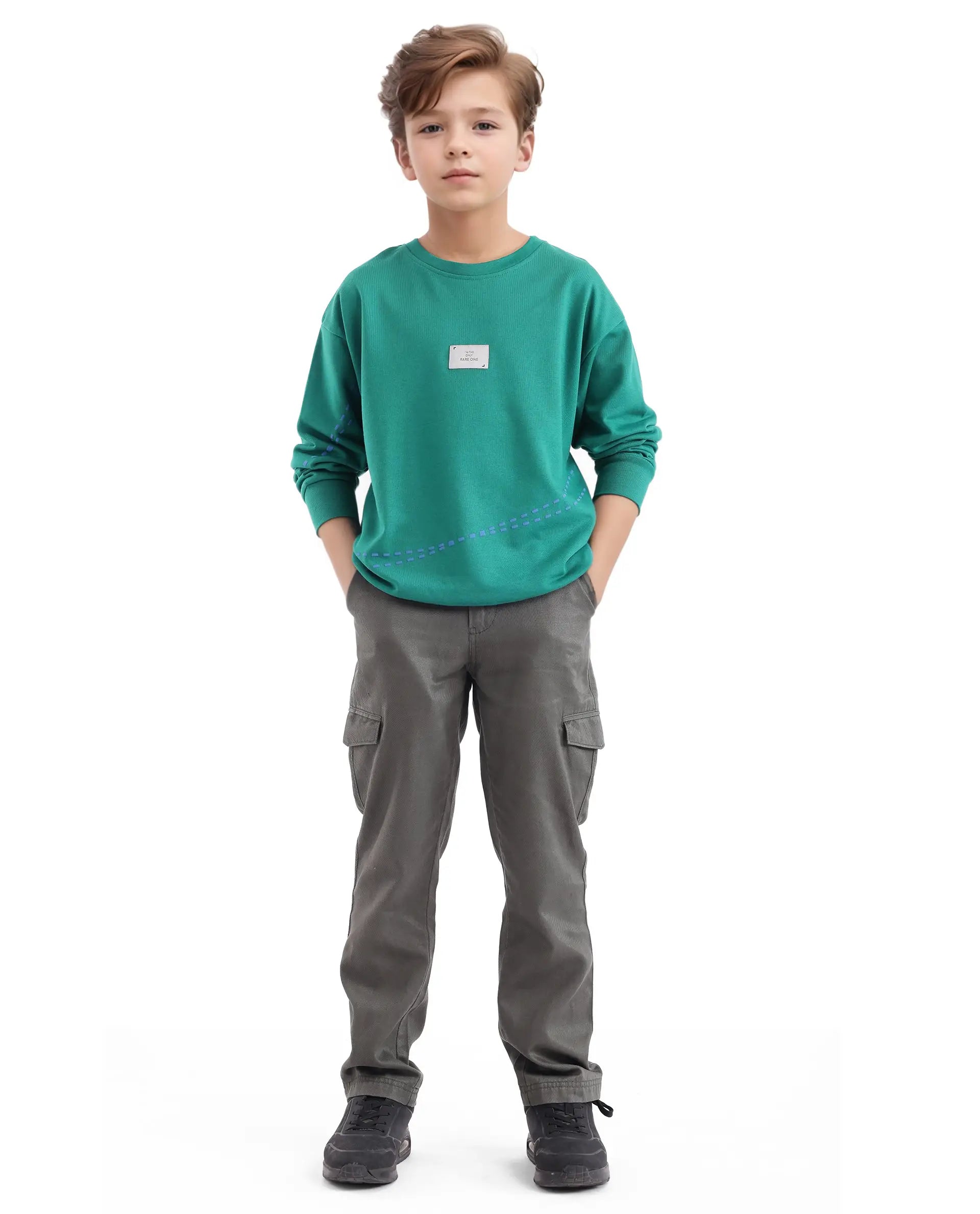 Rare Ones Kids Kole Green Cotton Poly Full Sleeve Hd Print Sweatshirt