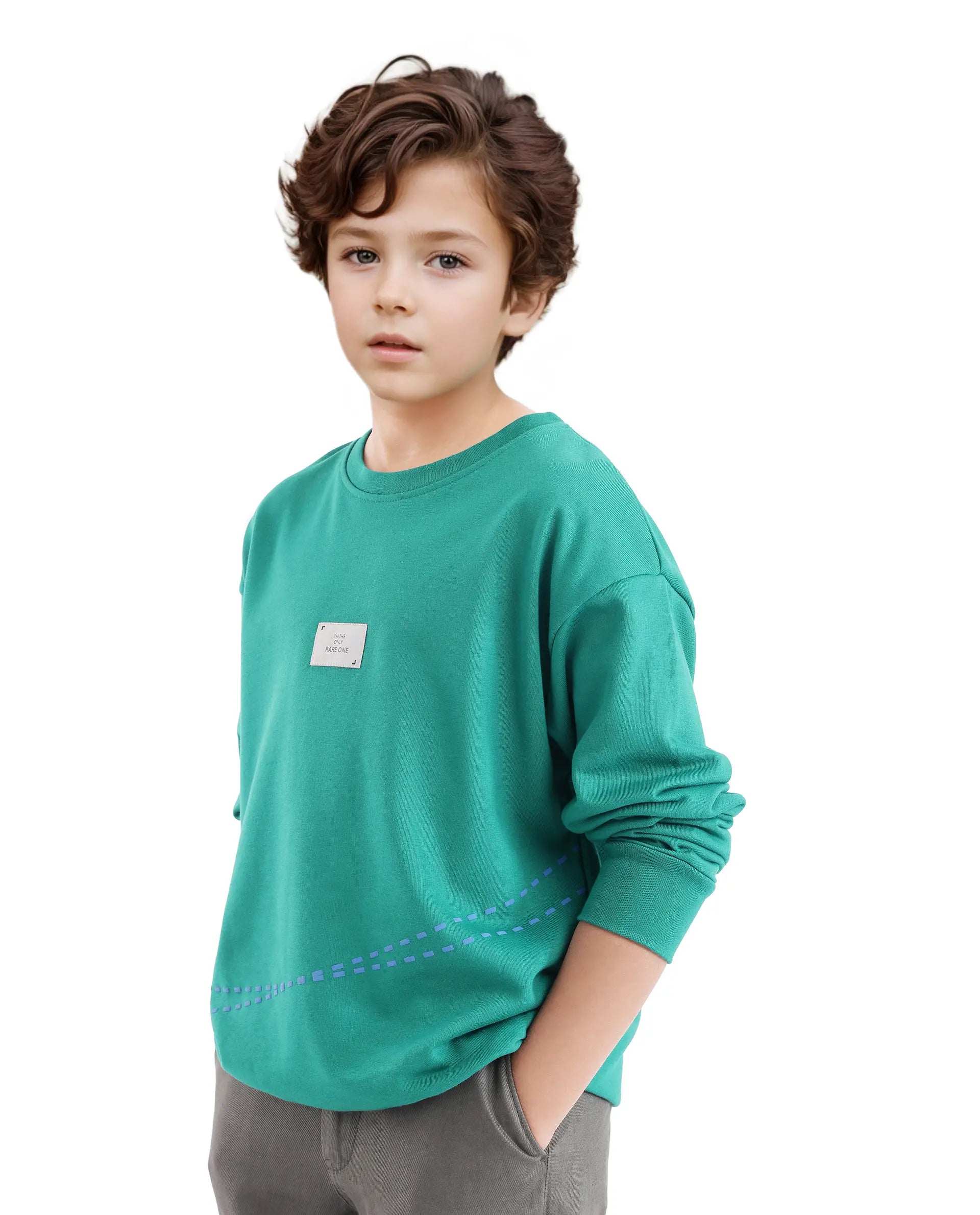 Rare Ones Kids Kole Green Cotton Poly Full Sleeve Hd Print Sweatshirt
