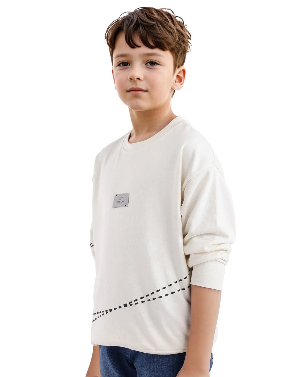 Rare Ones Kids Kole Off White Cotton Poly Full Sleeve Hd Print Sweatshirt
