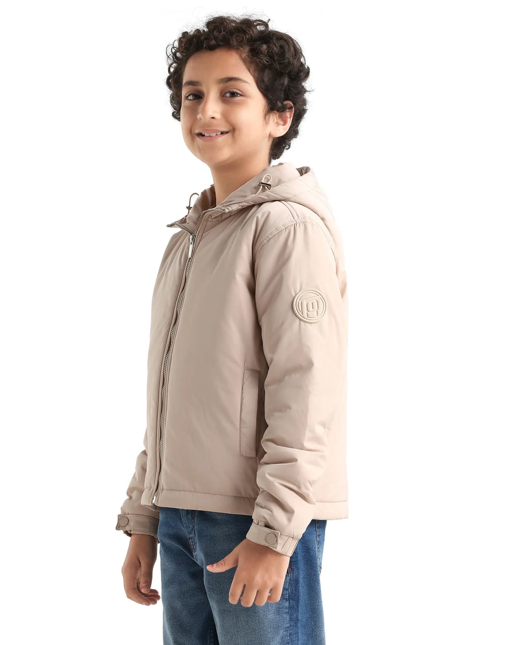 Rare Ones Kids Kost-K Beige Polyester Zipper Closure Hooded Plain Full Sleeves Regular Fit Jacket
