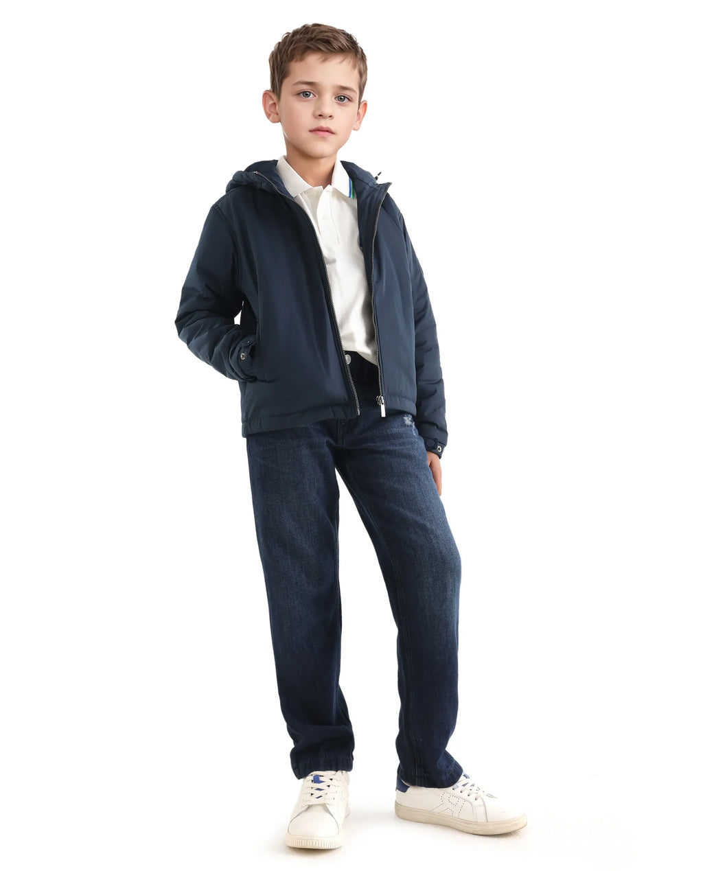 Rare Ones Kids Kost-K Navy Polyester Zipper Closure Hooded Plain Full Sleeves Regular Fit Jacket