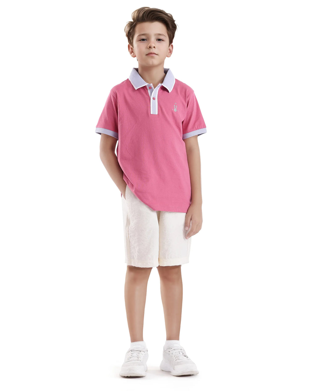 Rare Ones Kids Larn Flouroscent Pink Cotton Short Sleeve Hd Print Polo