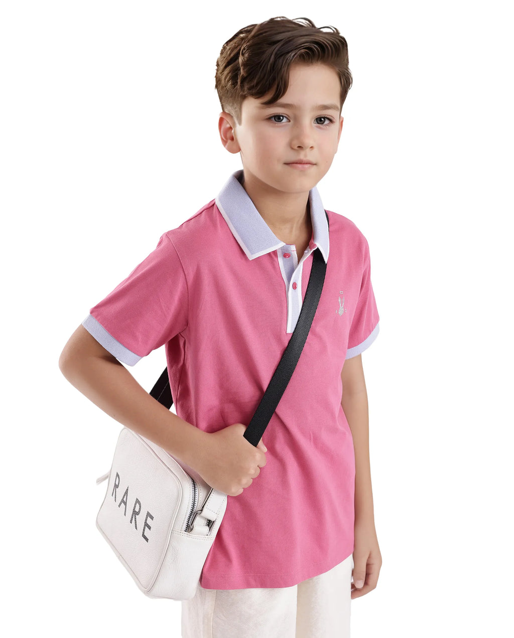 Rare Ones Kids Larn Flouroscent Pink Cotton Short Sleeve Hd Print Polo