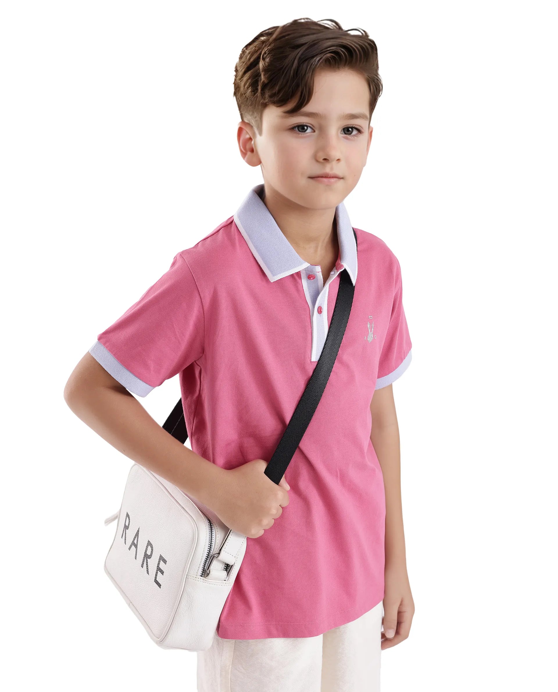Rare Ones Kids Larn Flouroscent Pink Cotton Short Sleeve Hd Print Polo