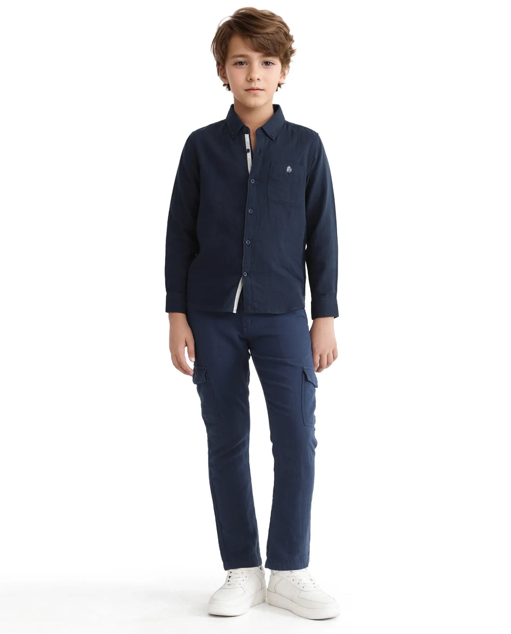 Rare Ones Kids Layerr Ls-K Navy Cotton Full Sleeve Spread Collar Solid Shirt