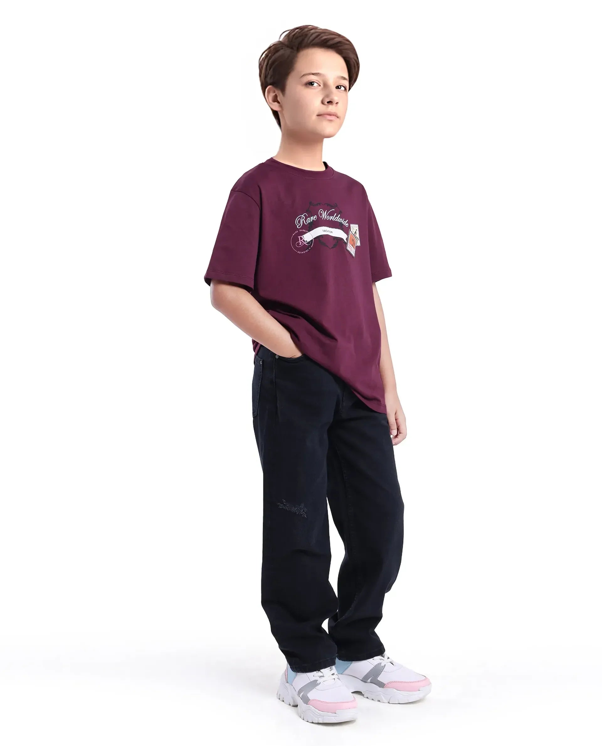 Rare Ones Kids Lea Black Cotton Solid Button And Zip Closure Wide Leg Fit Jeans