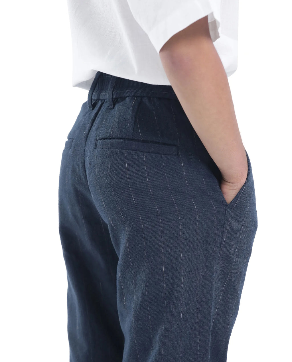 Rare Ones Kids Leo Navy Polyester Blend Striped Button & Zip Closure Regular Fit Trouser