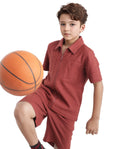 Rare Ones Kids Lomz Rust Cotton Fabric Half Sleeve Tonal Stripe Shacket