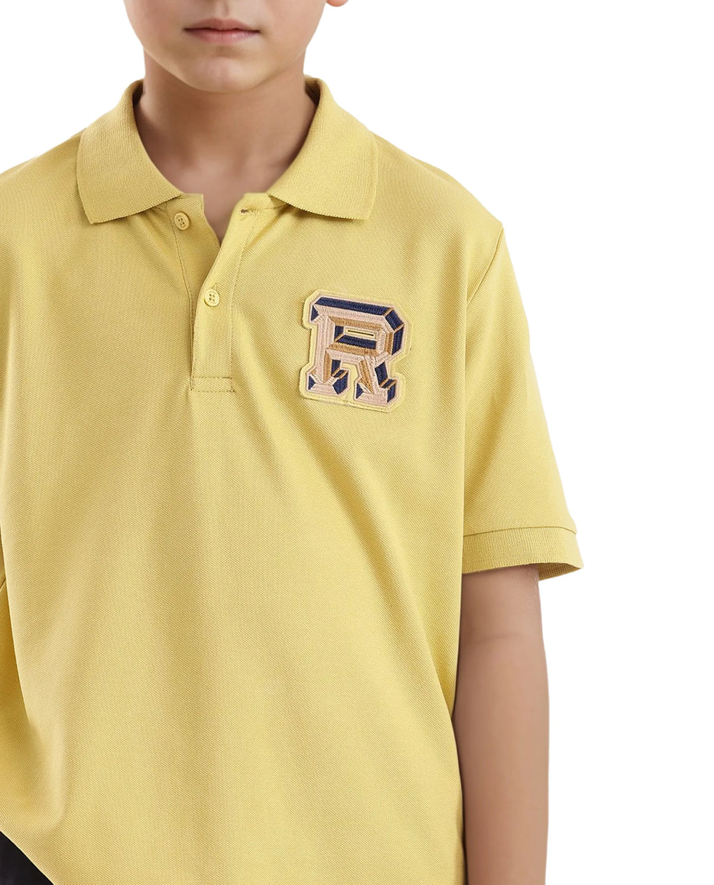 Rare Ones Kids Luan Flouroscent Yellow Cotton Short Sleeve Applique Print Polo