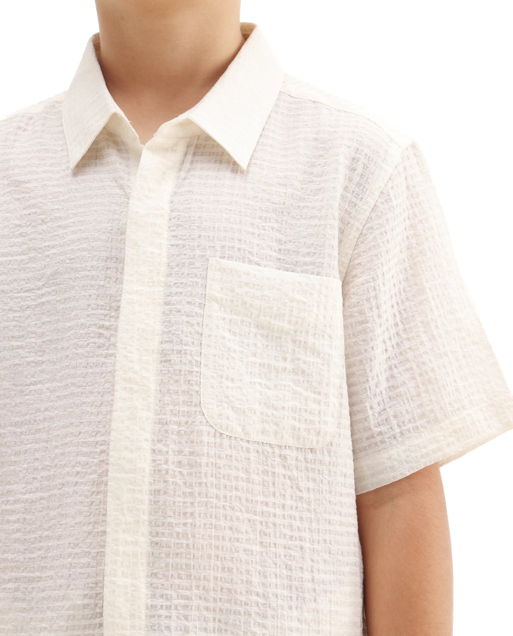 Rare Ones Kids Lyth Off White Cotton Blend Half Sleeve Striped Regular Fit Shirt