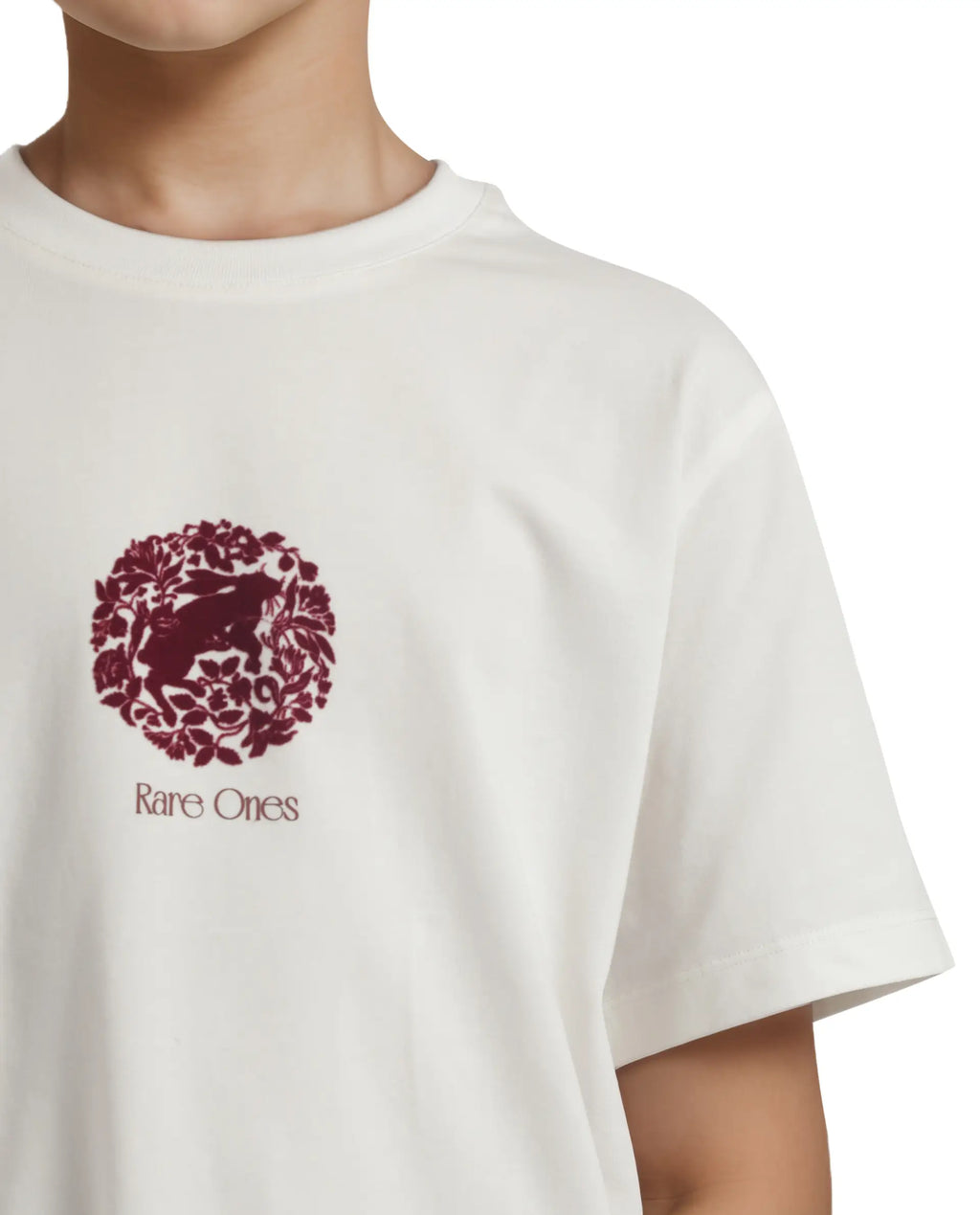 Rare Ones Kids Makes White Cotton Half Sleeves Crew Neck Embroidered T-Shirt