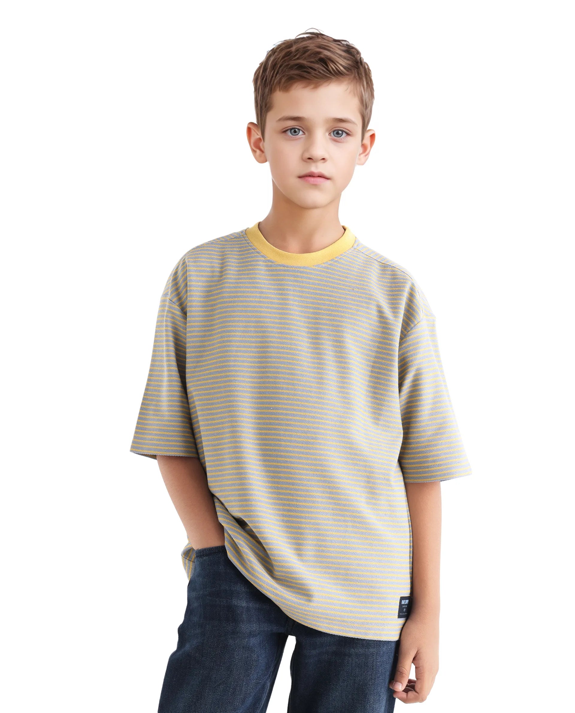 Rare Ones Kids Malco Grey Cotton Pull On Striped Oversized T-Shirt