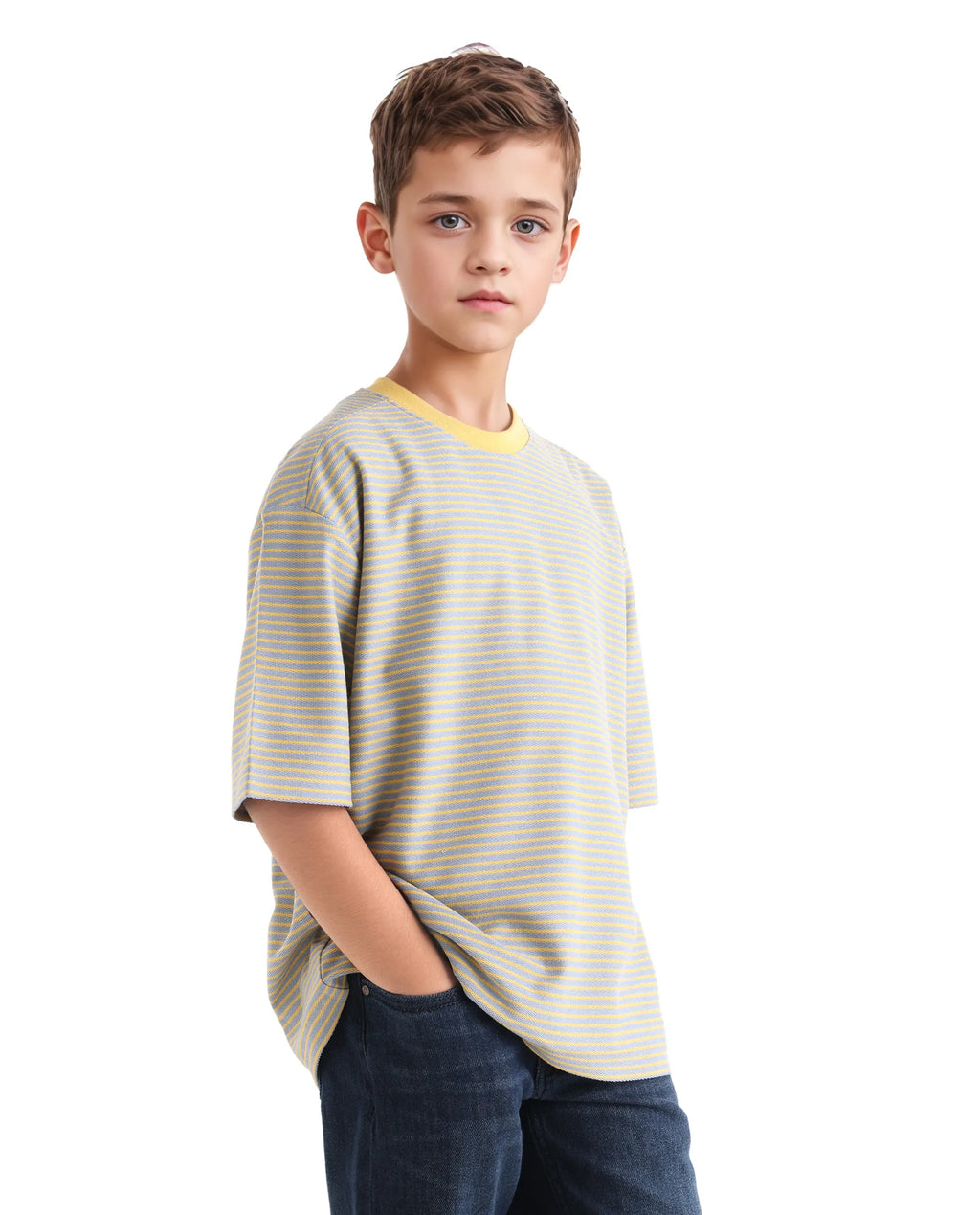 Rare Ones Kids Malco Grey Cotton Pull On Striped Oversized T-Shirt