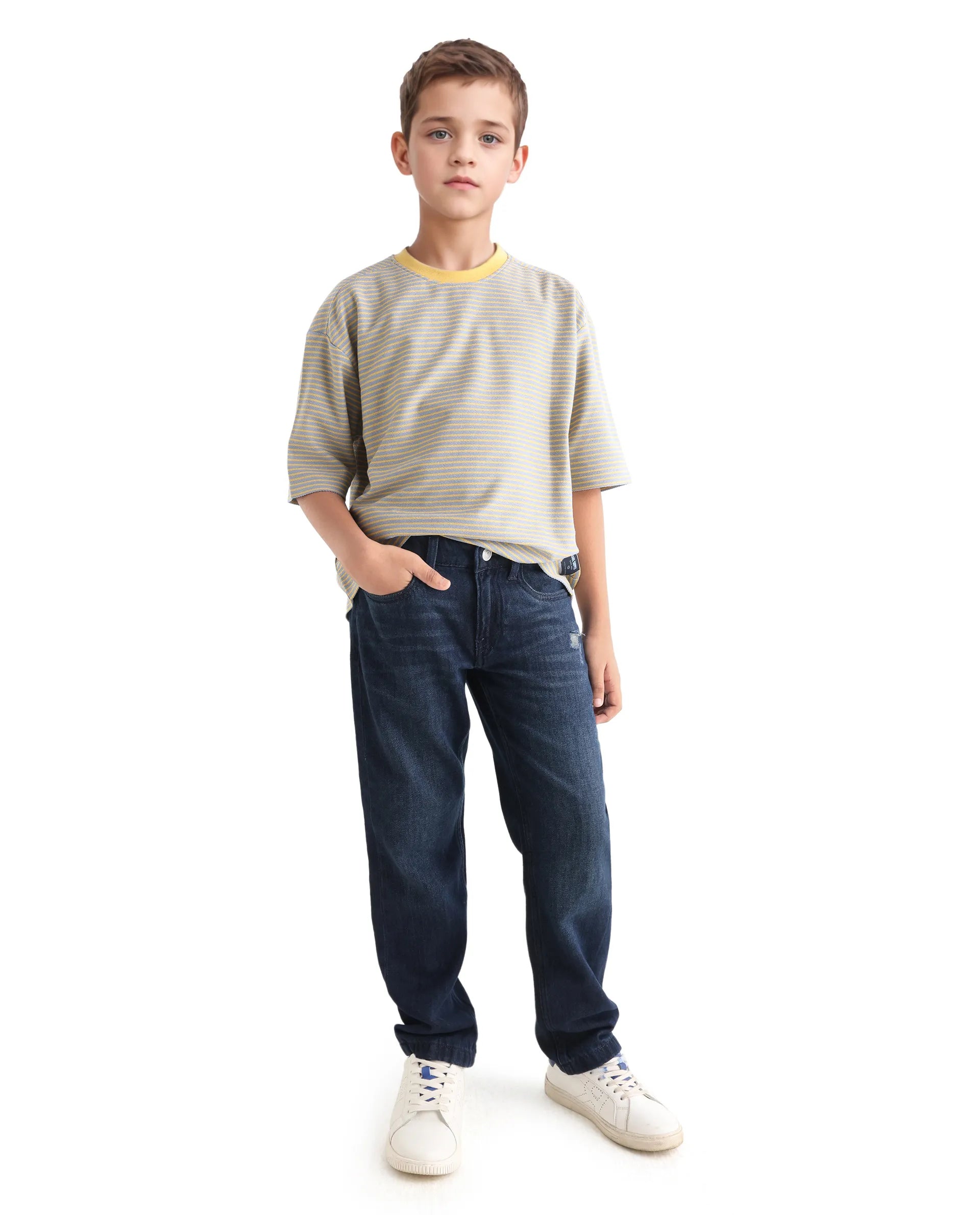 Rare Ones Kids Malco Grey Cotton Pull On Striped Oversized T-Shirt